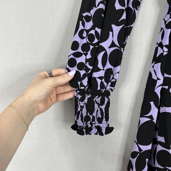 Rachel Parcell Womens Dress 8 Black Lavender Retro Jersey Wrap Abstract Work - Picture 3 of 12